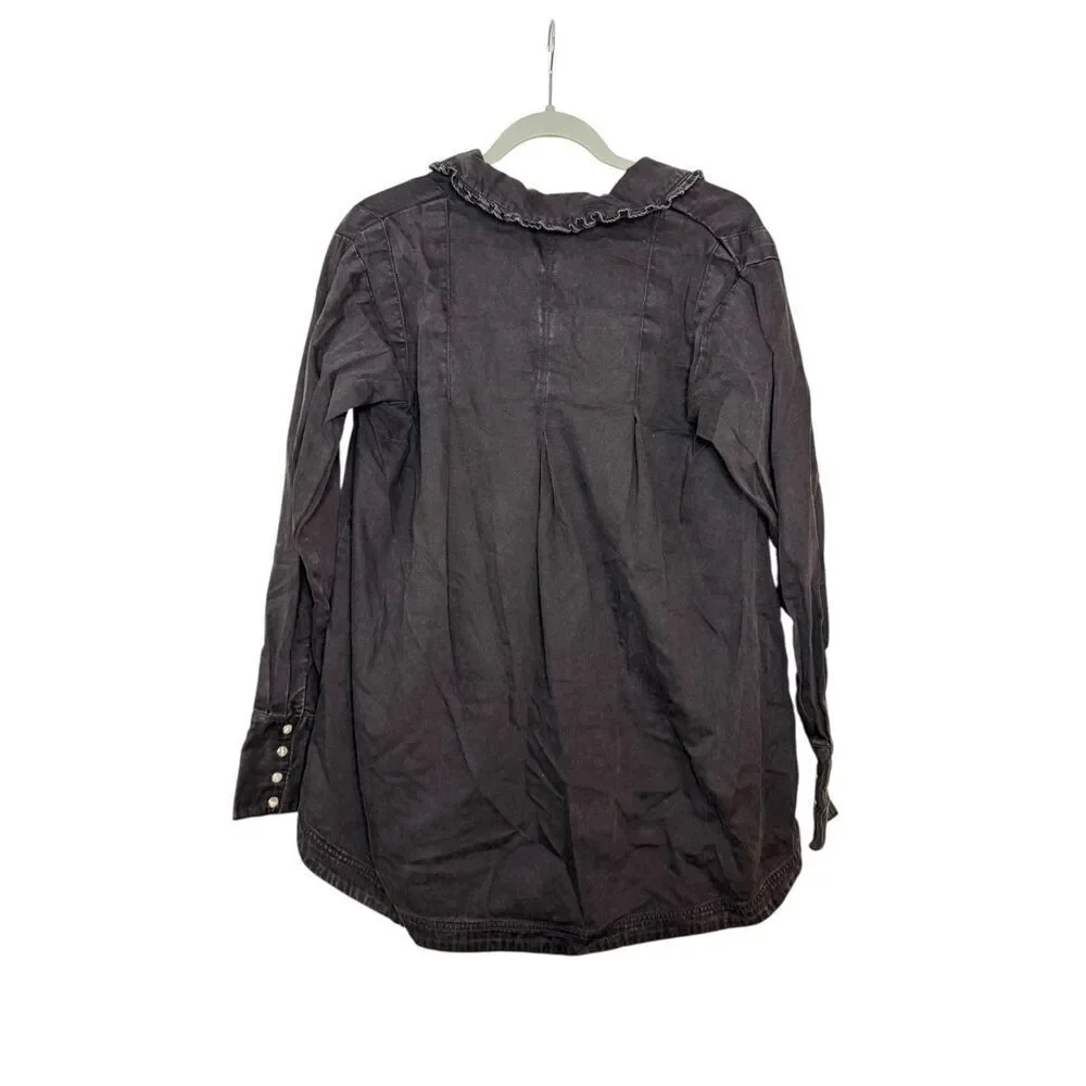 Free People Charlie Denim Shirt Washed Black Size XS